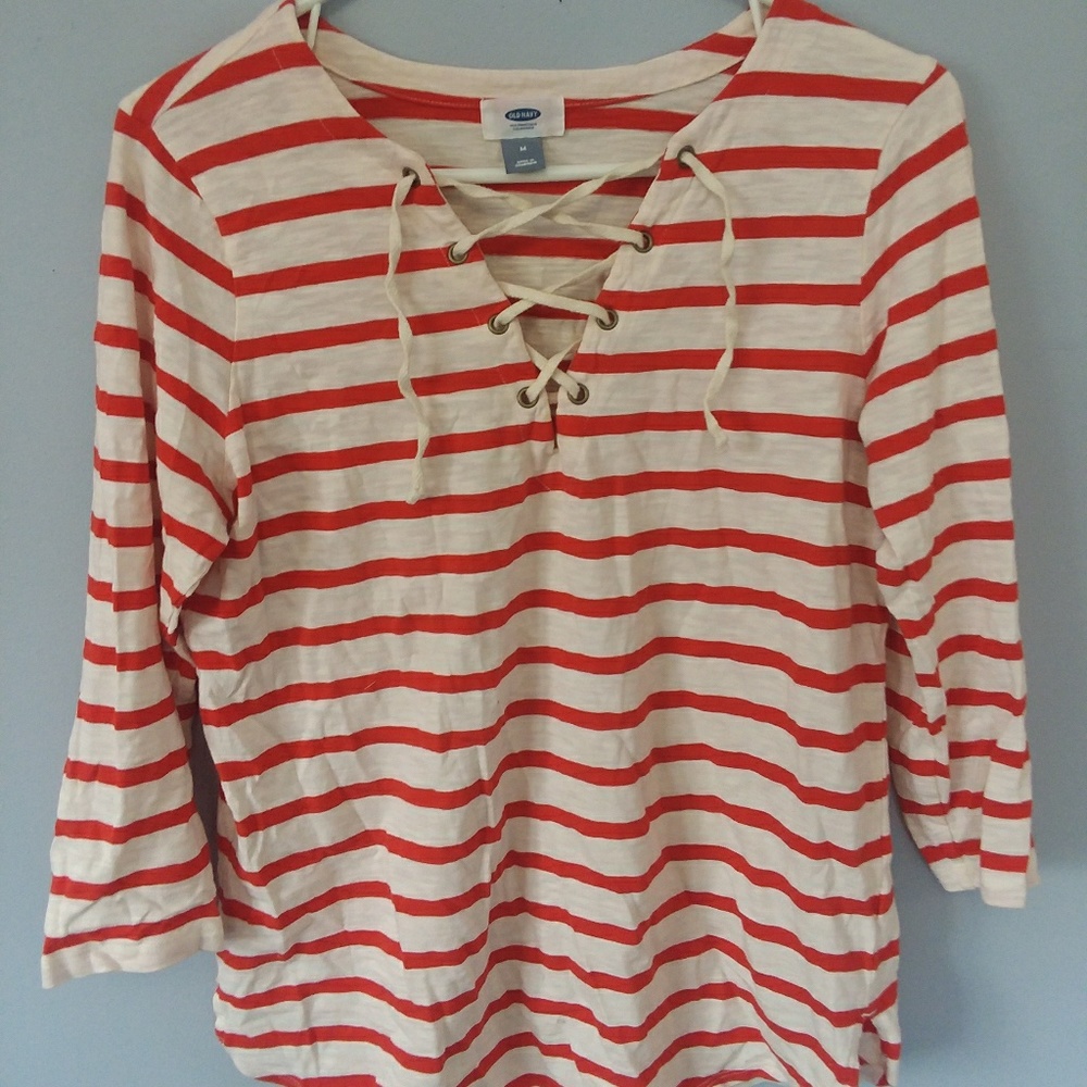 Striped lace up top